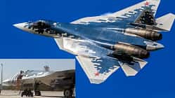 Suchoi Su-57 im Flug und ohne Haube am Boden (Montage)