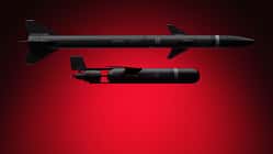 Helsing Flugkörper AD-1 und AD-2 vor rotem Hintergrund