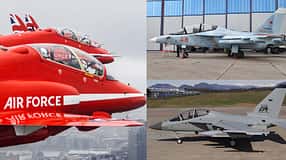Hawks der Red Arrows neben M-346 und Jak-130 (Montage)