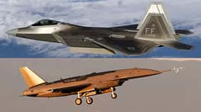 F-22 Raptor und Kampfdrohne YFQ-44A.