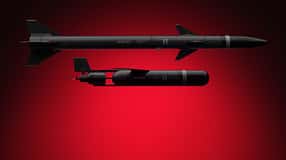 Helsing Flugkörper AD-1 und AD-2 vor rotem Hintergrund