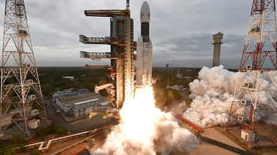 Indien, Chandrayaan-2, ISRO Start der zweiten indischen Mondmission Chandrayaan-2 am 22. Juli 2019.