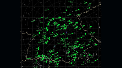 Luftlage des Hensoldt Passivradar-Trackingsystems mit einer Abdeckung des süddeutschen Luftraums.