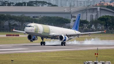 Airbus A321P2F beim Erstflug in Singapur am 22. Januar 2020.