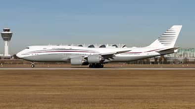 A Qatar Amiri Flight Boeing 747-800 business jet seen