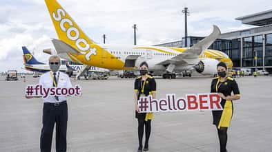 Scoot fliegt jetzt wieder von Berlin nach Singapur, vorerst mit Stop in Athen.