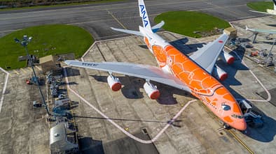 All Nippon Airways hat im Oktober 2021 ihre letzte A380 im Schildkröten-Design übernommen. 