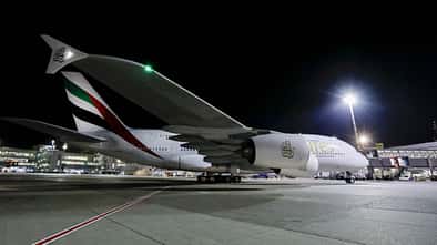 Die A380 von Emirates flog erstmals seit langem wieder nach Düsseldorf.