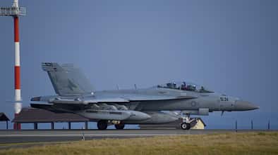 Boeing EA-18G Growler in Spangdahlem: Landung am 28. März 2022.