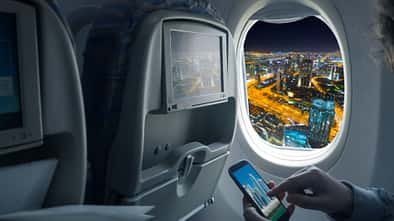 Night cityscape from an airplane