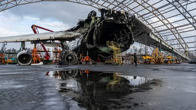The World's Largest Ukrainian Cargo Aircraft Stays At Hostomel Airport Destroyed By Russian Missiles