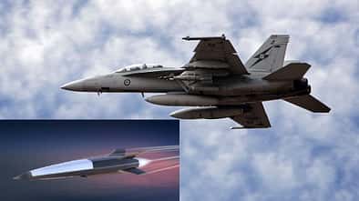 Montage HACM-Hyperschall-Flugkörper und Super Hornet der RAAF