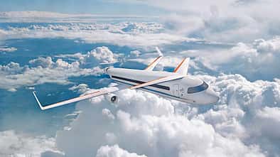 Konzept eines hybrid-elektrischen Kurz- und Mittelstreckenflugzeugs mit Canards des DLR über den Wolken