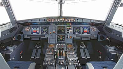Cockpit-Ansicht eines Airbus A320