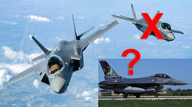 F-35 in der Luft, F-16 Portugal am Boden (Montage)