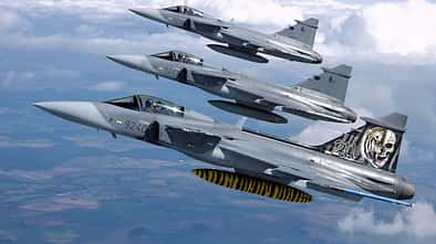 Gripen-Formation Tschechien Luftaufnahme