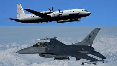 Iljuschin Il-20 und F-16 im Flug (Montage)