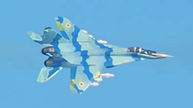 MiG-29 in aserbaidschanischem Tarnanstrich mit ukrainischen Hoheitszeichen. MiG-29 in aserbaidschanischem Tarnanstrich mit ukrainischen Hoheitszeichen.