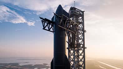Das Starship auf der Startrampe in Boca Chica, Texas.