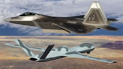 F-22 Raptor und MQ-20 Avenger im Flug (Montage)