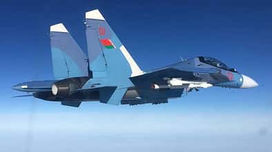 Suchoi Su-30SM2 der belarussischen Luftwaffe im Flug.