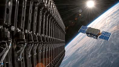 Montage von zwei Satelliten auf Kollisionskurs