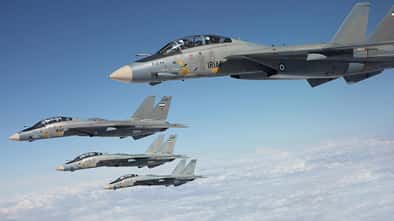 Vier F-14A Tomcat der iranischen Luftwaffe im Formationsflug.