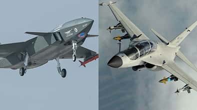 Kampfdrohne Baykar Bayraktar Kizilelma und Angriffsflugzeug Leonardo M-346FA