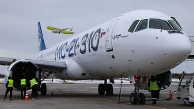 Russische Airliner MS-21, Superjet SJ-100 und Il-114-300 in Archengelsk.
