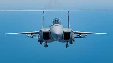 F-15EX Eagle II der US Air Force während eines Testflugs über dem Golf von Mexiko im September 2025