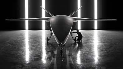 Helsing CA-1 Europa in Frontalansicht im Hangar