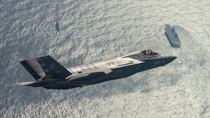 F-35B,F35,Lightning,JSF,First Landing,Take off,Fast Jet,Integrated Test Force ,ITF,Carrier Strike Group,CSG,WESTLANT 18,Aerial,Surface Ship,Aircraft Carrier,Atlantic North,Queen Elizabeth,Lockheed Martin Fighter jets join forces with British aircraft carrier to make history