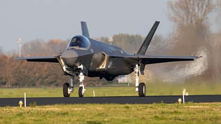 F-35A, Leeuwarden, Lockheed Martin, KLu, Lockheed Martin F-35A der Niederlande kommt am 31. Oktober 2019 in Leeuwarden an.