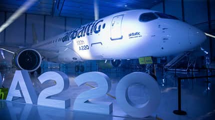 A220, CSeries, airBaltic 100. Airbus A220 in Mirabel