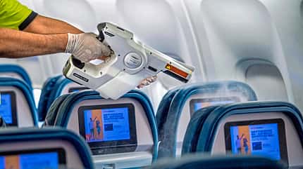 Delta, electrostatic spraying process, Sky Club reopening DAL_DISINFECT_20