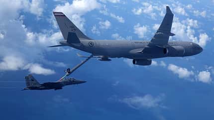 A330 MRTT, Airbus, Singapur, Tanker, Die A330 MRTT betanken unter anderem die Boeing F-15SG Eagle der Luftstreitkräfte Singapurs.