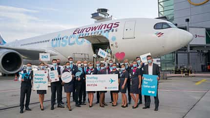 Eurowings Discover, Lufthansa, FRA, Am 24. Juli 2021 führte Eurowings Discover ihren ersten Flug durch. Er ging von Frankfurt nach Mombasa und Sansibar.