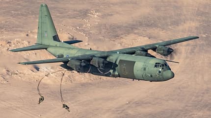 RAF, Royal Airforce, Royal Air Force, C130J, Hercules, Super Hercules, Gunship Paratroopers conduct joint exercise in Jordan in support of Carrier Strike Group