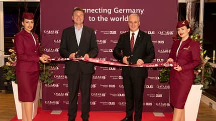 787 800, Qatar Airways, A7 BCY, DUS, Düsseldorf Airport, Wassertaufe