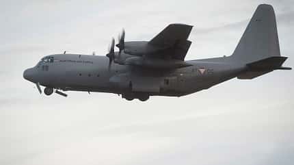 Lockheed C-130 des Bundesheeres beim Start.