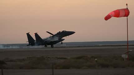 US Air Force, F-15E, Eagle, 494th FS 494th Expeditionary Fighter Squadron arrives