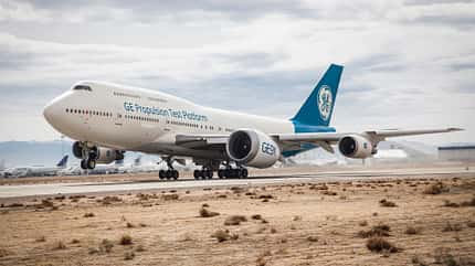 Testbed, flying Testbed, fliegender Prüfstand, Triebwerktest, Boeing 747, GE Aerospace, GE9X, 747 446
