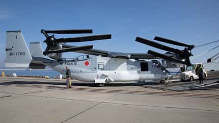 v-22,osprey,MCAS Iwakuni,Japan, bell boeing, tiltrotor, absturz,JGSDF,CV-22B, USAF V-22 Osprey Japan mit gefalteten Rotoren