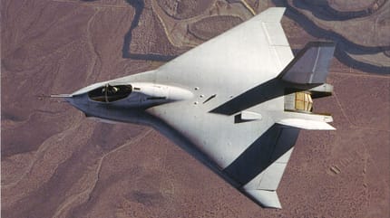 National Museum U.S. Air Force, dayton, jsf, joint strike fighter, boeing, x32, x-32A, kampfflugzeug Boeing X-32A im Flug von oben
