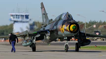 suchoi, su22. Su-22, Fitter, Polen, kampfflugzeug Suchoi Su-22 Polen am Boden