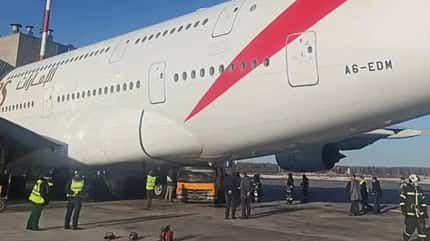 Beschädigte A380 von Emirates in Moskau