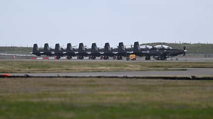 F-15, Eagle, T-6, Texan, Mach Loop abgestellte T-6 Texans in RAF Valley