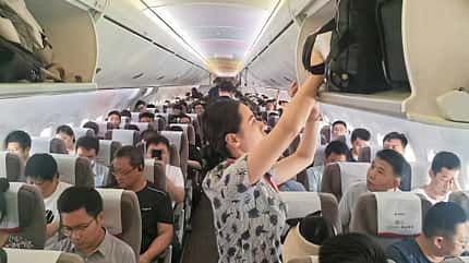Comac C919, China, China Eastern, China Southern Blick in eine volle Flugzeugkabine einer Comac C919 der Airline China Eastern.