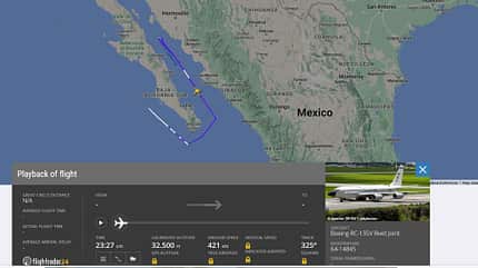 RC-135, Rivet Joint, Mexiko Flugweg einer RC-135 Rivet Joint entlang Mexikos