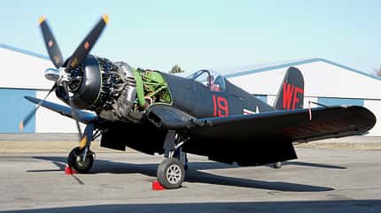 Chance Vought F4U-5NL Corsair ohne Motorverkleidung, mit Blick auf den Pratt & Whitney R-2800